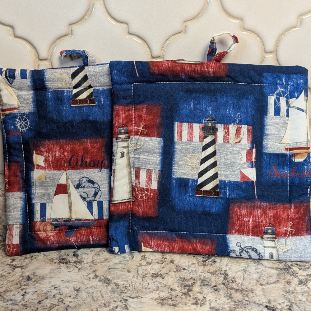 Nautical Themed Coastal Lighthouse Anchor Sailboat Pot Holders